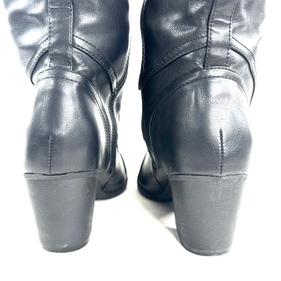 Torrid Wide Calf Women Size 9.5 Black Faux Leather Boot Knee High Lace up Zip - Picture 5 of 11